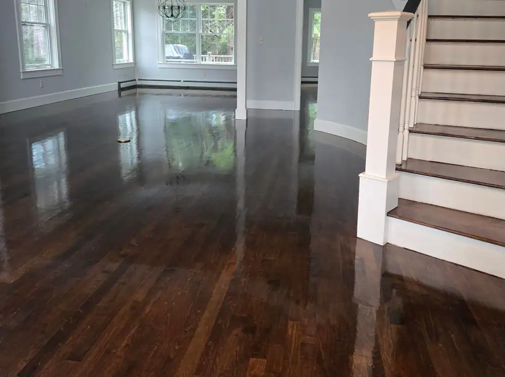 Oak stair treads over white risers