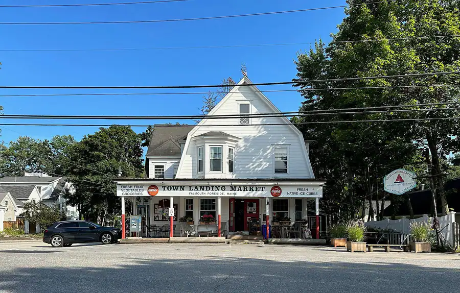 Town Landing Market, a white clapboard store in Falmouth Foreside, Maine