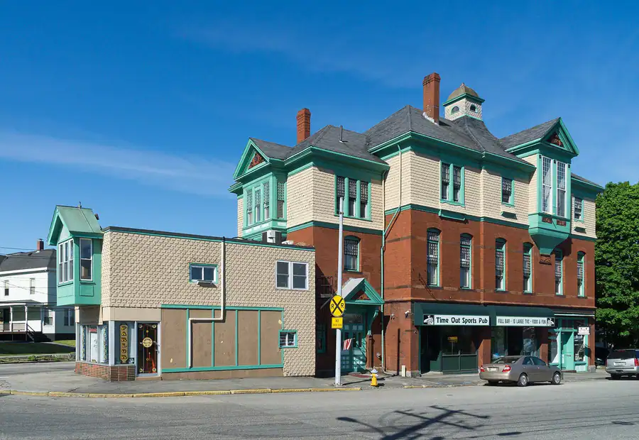 The Warren Block, a brick and clapboard building on Main Street in Westbrook, Maine